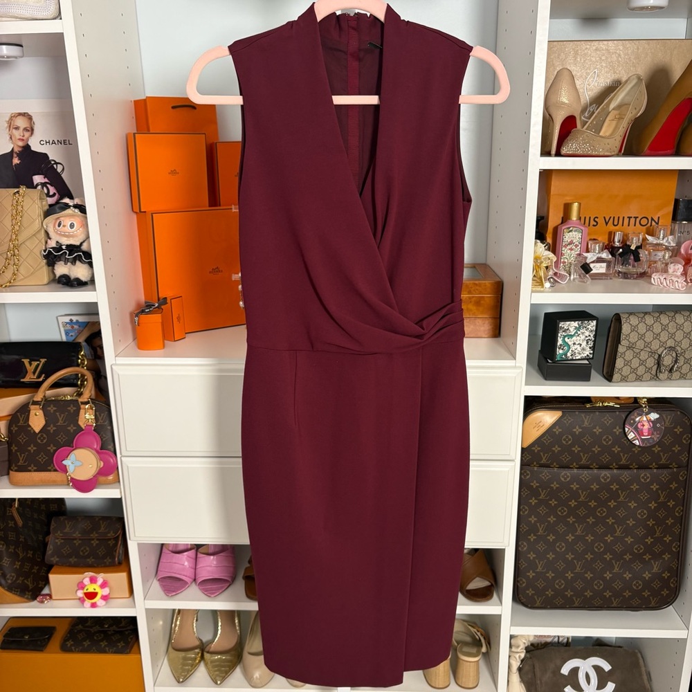 $498 Kobi Halperin Burgundy Sheath Zipper V Neck Elegant Dress ✨